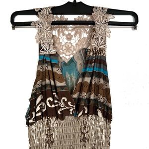 Boho Style Beige Brown Turquoise Blue Maxi Dress Lace Long Flowy Beach Vacation